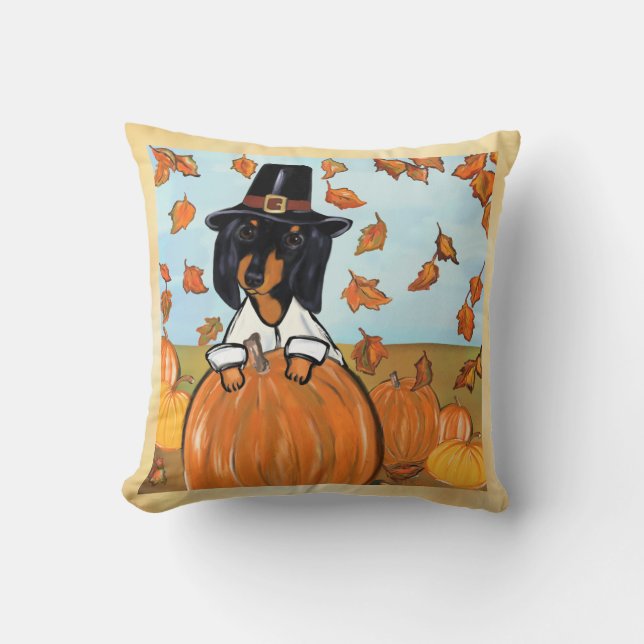 Dachshund Thanksgiving Cushion (Front)