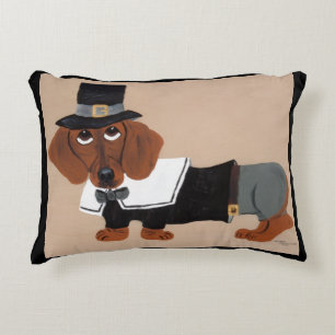 Dachshund Thanksgiving Pilgrim Decorative Cushion