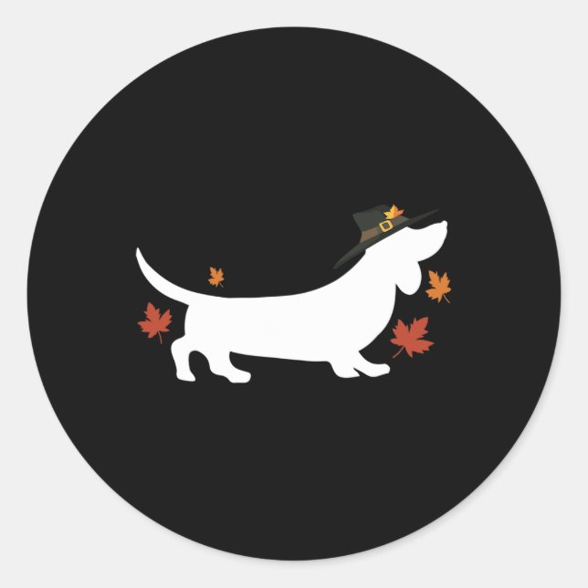 Dachshund Thanksgiving Pilgrim Fall  Classic Round Sticker (Front)