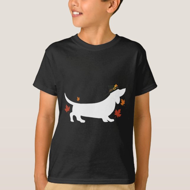Dachshund Thanksgiving Pilgrim Fall  T-Shirt (Front)