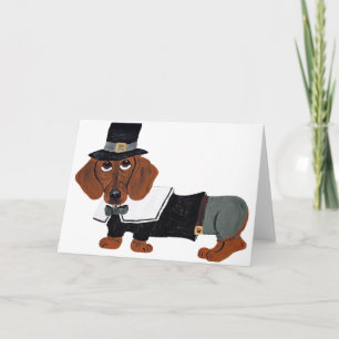 Dachshund Thanksgiving Pilgrim Holiday Card