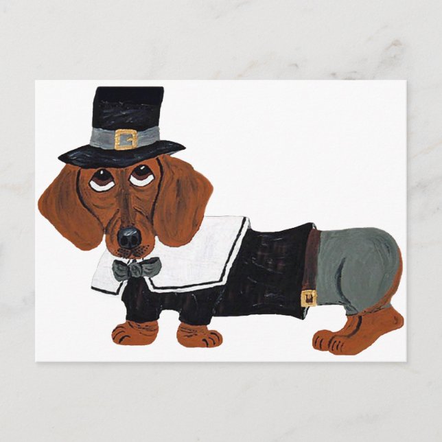 Dachshund Thanksgiving Pilgrim Holiday Postcard (Front)