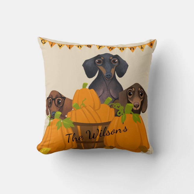 Dachshund Thanksgiving Throw Pillow (Front)