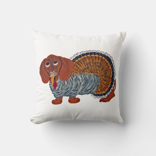 Dachshund Thanksgiving Turkey Cushion (Front)