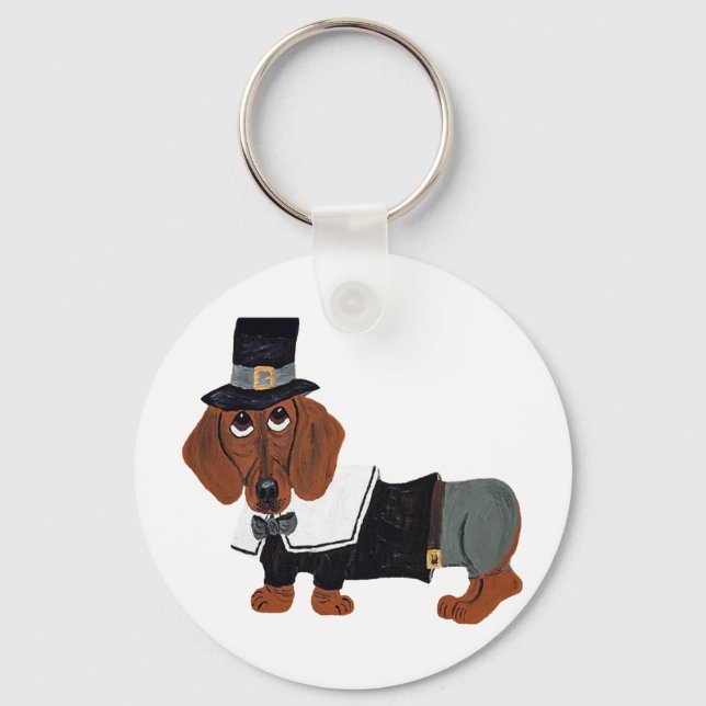 Dachshund Thanksgviving Pilgrim Key Ring (Front)