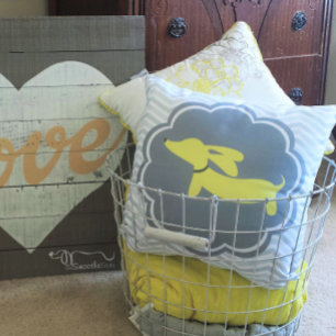 Dachshund Themed Nursery Yellow Gender Neutral Cushion