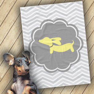 Dachshund Themed Nursery Yellow Grey Gender Neutra Fleece Blanket