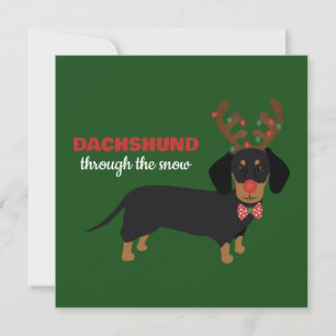 Dachshund Through Snow Cute Doxie Reindeer Dog Holiday Card