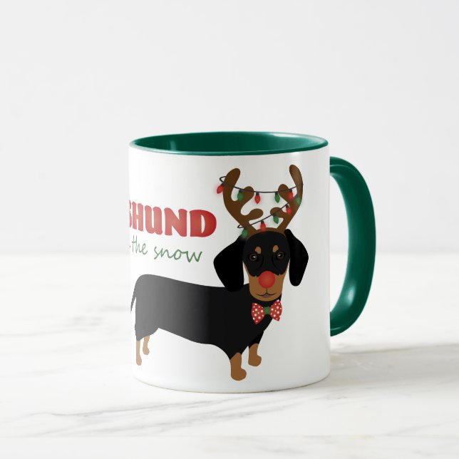 Dachshund Through Snow Cute Doxie Reindeer Dog Mug (Front Right)