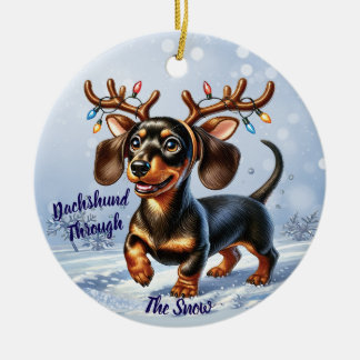 Dachshund Through the Snow Ceramic Ornament
