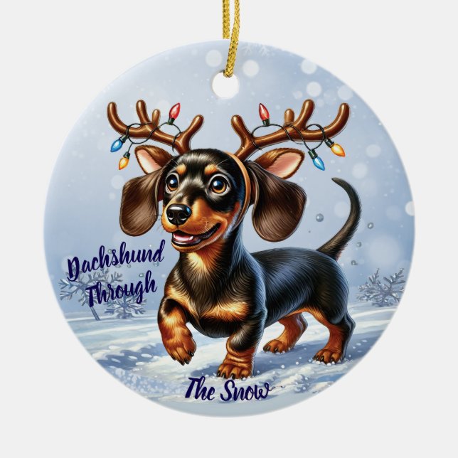 Dachshund Through the Snow  Ceramic Ornament (Front)