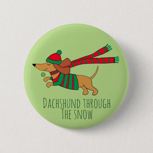 Dachshund Through the Snow Christmas Button (Front)