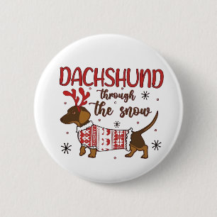 Dachshund Through The Snow Christmas Dog Lover 6 Cm Round Badge