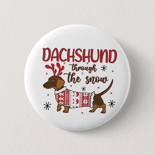 Dachshund Through The Snow Christmas Dog Lover 6 Cm Round Badge (Front)