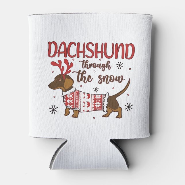 Dachshund Through The Snow Christmas Dog Lover Can Cooler (Front)