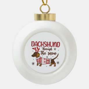 Dachshund Through The Snow Christmas Dog Lover Ceramic Ball Christmas Ornament