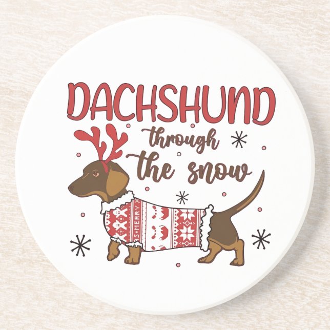 Dachshund Through The Snow Christmas Dog Lover Coaster (Front)
