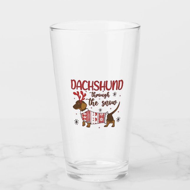 Dachshund Through The Snow Christmas Dog Lover Glass (Front)