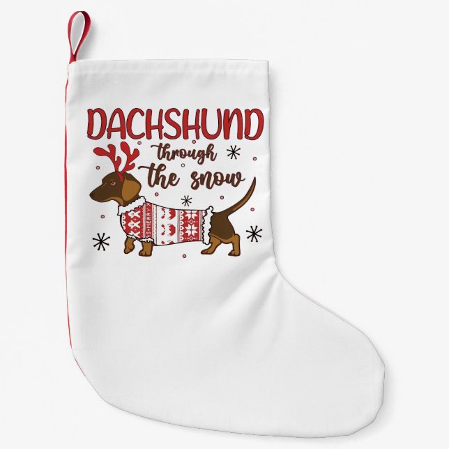 Dachshund Through The Snow Christmas Dog Lover Small Christmas Stocking (Front)