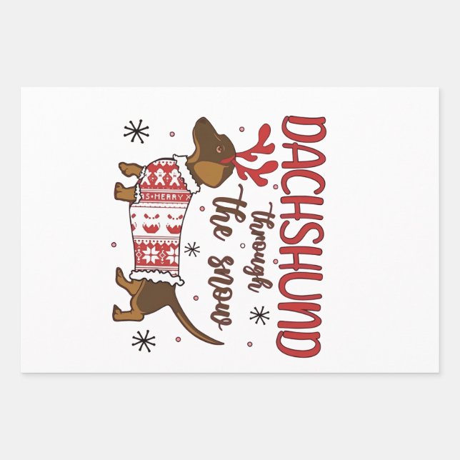 Dachshund Through The Snow Christmas Dog Lover Wrapping Paper Sheet (Front)