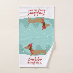 Dachshund Through the Snow Christmas Hand Towel