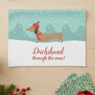 Dachshund Through the Snow Christmas Hand Towel