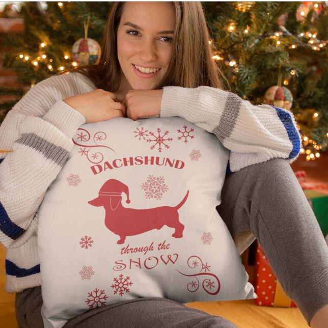 Dachshund Through the Snow Cushion (Dachshund Through the Snow Pillow)