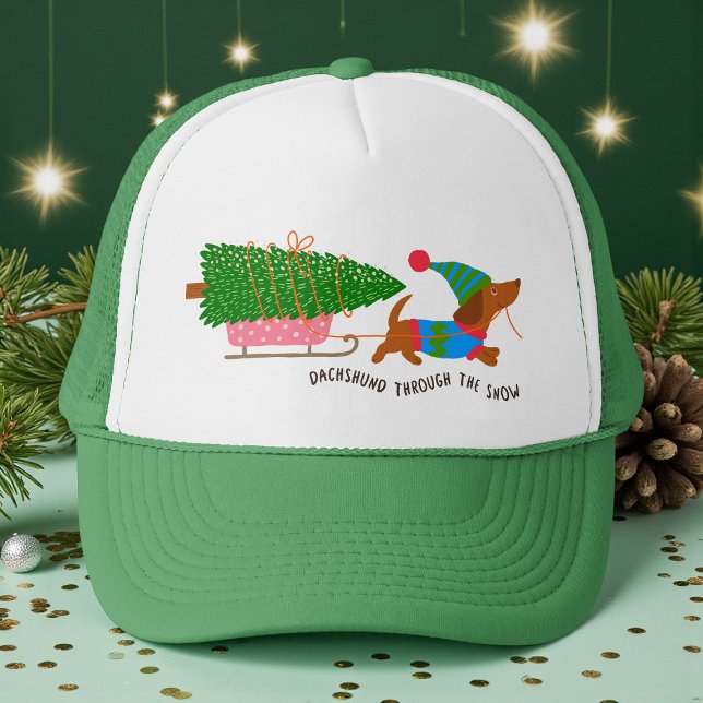 Dachshund Through The Snow Cute Christmas Dog Trucker Hat (Creator Uploaded)