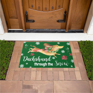 Dachshund Through the Snow Cute Dog Christmas Doormat