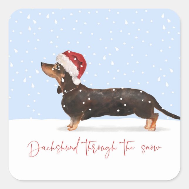 DACHSHUND THROUGH THE SNOW Cute Holiday Square Sticker (Front)