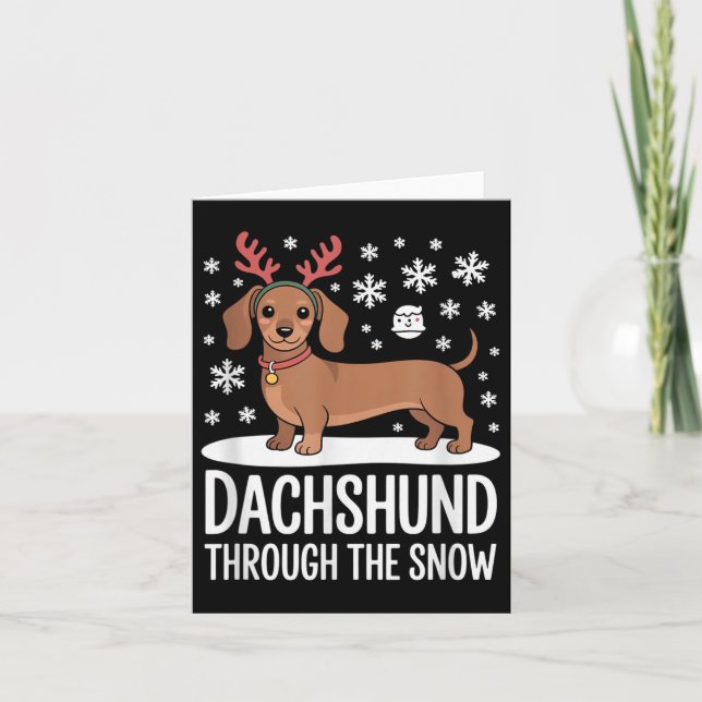 Dachshund Through The Snow Cute Reindeer Christmas Card (Front)