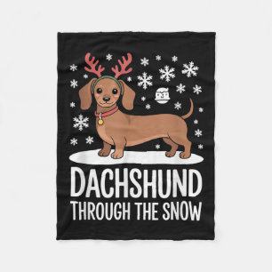 Dachshund Through The Snow Cute Reindeer Christmas Fleece Blanket