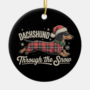 Dachshund Through The Snow Dog Christmas Plaid Ceramic Ornament