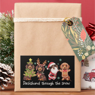 Dachshund Through The Snow Funny Christmas Dogs Rectangular Sticker