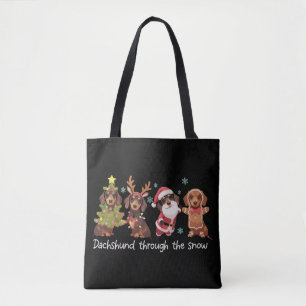Dachshund Through The Snow Funny Christmas Dogs Tote Bag