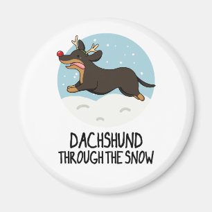 Dachshund Through The Snow Funny Christmas Pun Magnet