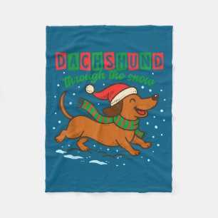 Dachshund Through The Snow Funny Christmas Wiener  Fleece Blanket