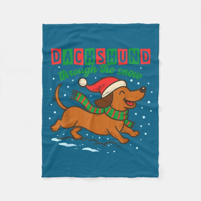 Dachshund Through The Snow Funny Christmas Wiener  Fleece Blanket (Front)