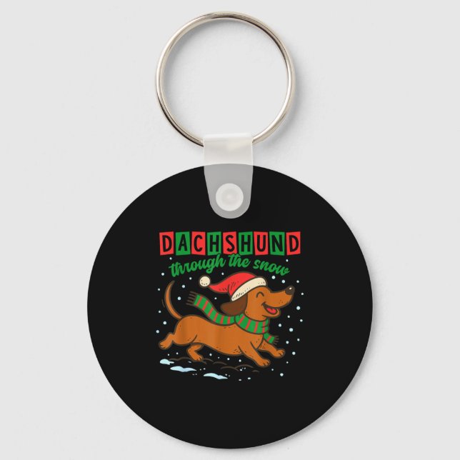Dachshund Through The Snow Funny Christmas Wiener  Key Ring (Front)