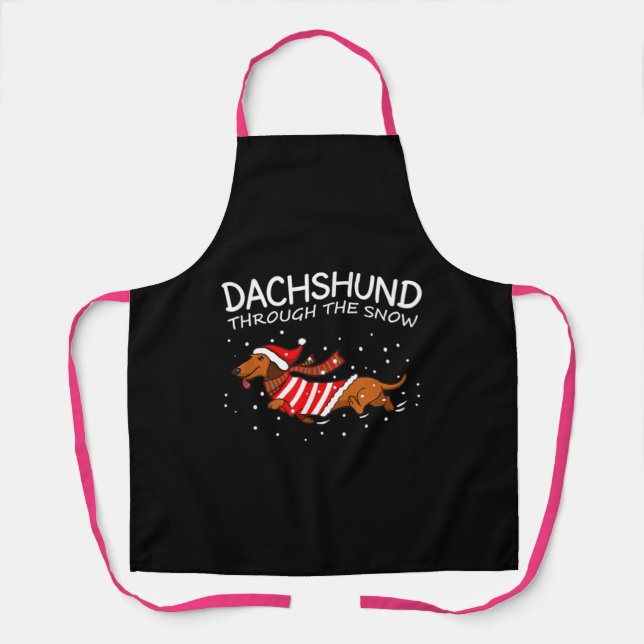 Dachshund Through The Snow Funny Dog Christmas Apron (Front)