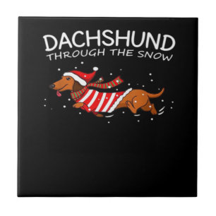 Dachshund Through The Snow Funny Dog Christmas Cla Ceramic Tile