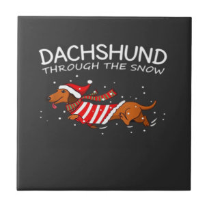 Dachshund Through The Snow Funny Dog Christmas Cla Ceramic Tile