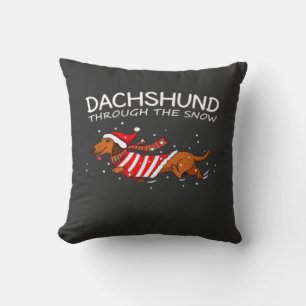 Dachshund Through The Snow Funny Dog Christmas Cla Cushion