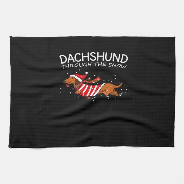 Dachshund Through The Snow Funny Dog Christmas Cla Tea Towel (Horizontal)