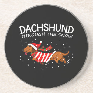 Dachshund Through The Snow Funny Dog Christmas Coaster