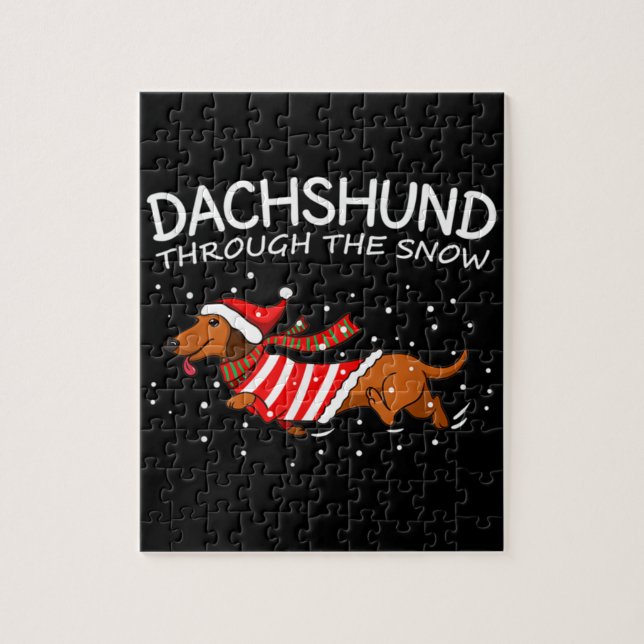 Dachshund Through The Snow Funny Dog Christmas Jigsaw Puzzle (Vertical)