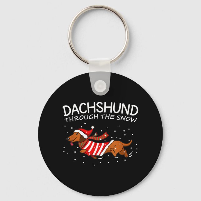 Dachshund Through The Snow Funny Dog Christmas Key Ring (Front)