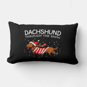 Dachshund Through The Snow Funny Dog Christmas Lumbar Cushion