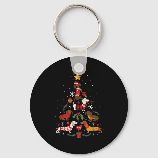 Dachshund Through The Snow Funny Dog Christmas Tre Key Ring (Front)