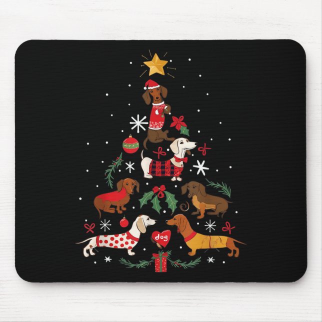 Dachshund Through The Snow Funny Dog Christmas Tre Mouse Pad (Front)